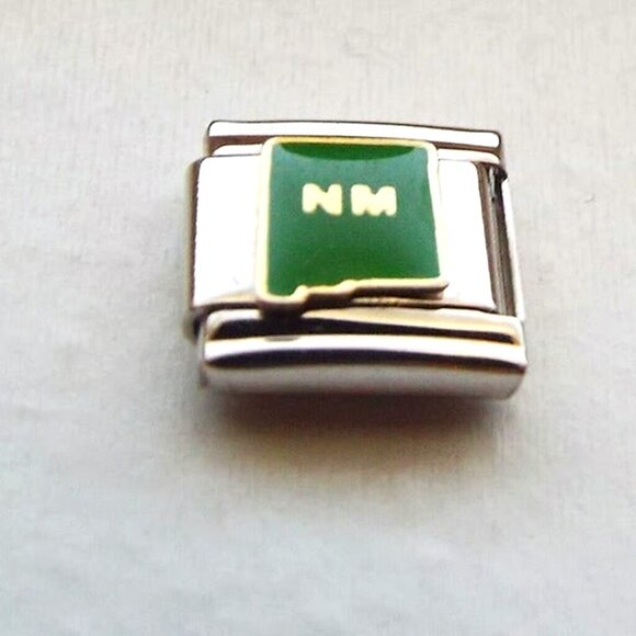 Green enamel state of New Mexico 9mm stainless steel Italian charm bracelet link - Picture 1 of 2